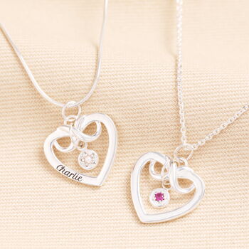 Personalised Sterling Silver Infinity Heart And Birthstone Pendant Necklace, 2 of 7