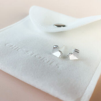 Sterling Silver Tiny Geometric Heart Stud Earrings, 6 of 6