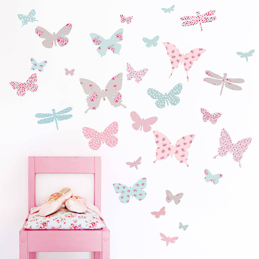 Vintage Floral Butterfly Fabric Wall Stickers, 1 of 4