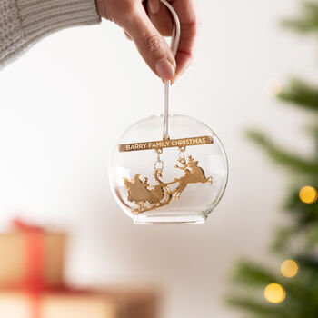 Personalised Christmas Family Sleigh Glass Dome Bauble, 3 of 5