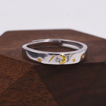 Sterling Silver Moon And Star Ring With Gold Plating, 5 of 10