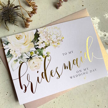 Gold Foil To My Maid Of Honour Card | Watercolour Rose, 2 of 5