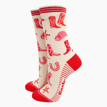 Women's Bamboo Socks Cream, Western Cowgirl, 2 of 4