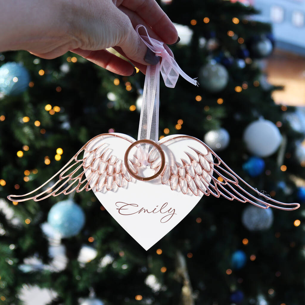 Personalised Heart And Wings Memory Bauble, 1 of 2