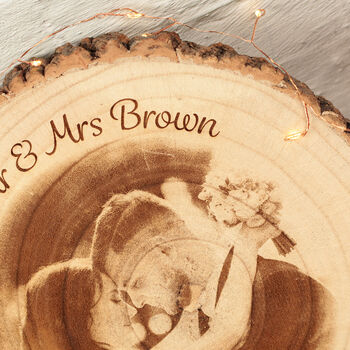 Engraved Wedding 5th Anniversary Photo Wood Slice, 4 of 4