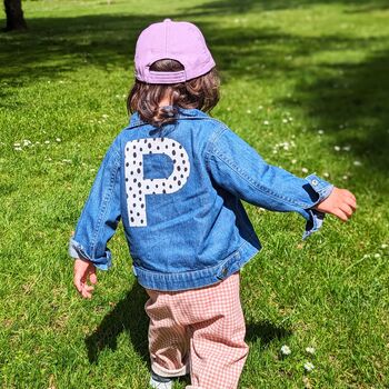 Personalised Polka Dot Initial Kids Denim Jacket, 2 of 2