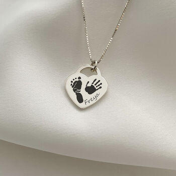 Sterling Silver Heart Necklace With Prints – One Child, 2 of 9