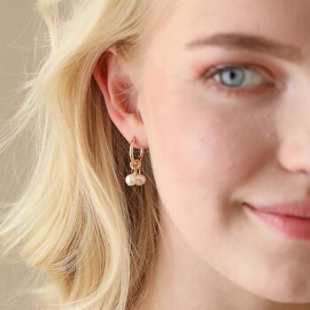 Daisy, Pearl And Feather Hoop Earrings In Gold Plating, 2 of 7