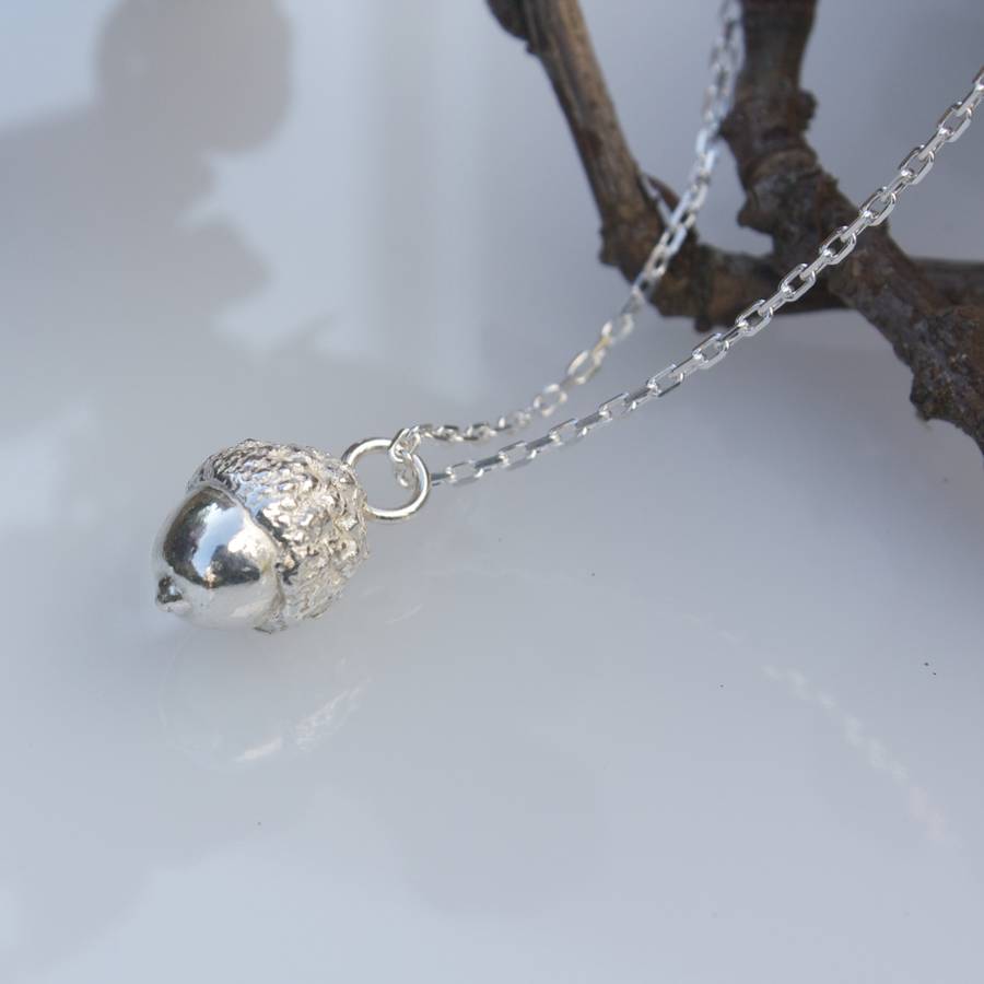 Sterling Silver Woodland Acorn Necklace By Caroline Brook