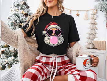 Retro Bubblegum Santa Christmas T Shirt, 2 of 8