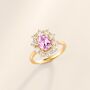 Pink Sapphire Halo Engagement Ring In Sterling Silver And Gold, thumbnail 1 of 12
