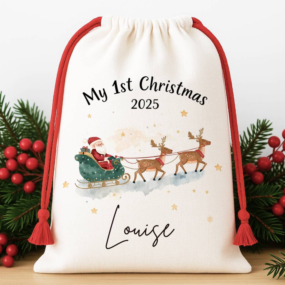 1st Christmas Santa Sleigh Christmas Sack, 1 of 3