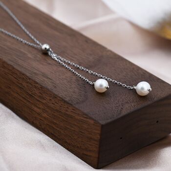 Sterling Silver Genuine Pearl Lariat Necklace, 7 of 12