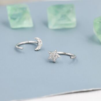 Tiny Moon And Star Cz Huggie Hoop Earrings, 3 of 11