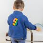 Kids Denim Jacket Rainbow Embroidered Initial, thumbnail 1 of 5