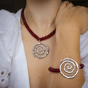 Red Gemstone And Spiral Pendant Necklace, 3 of 6