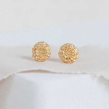 Yellow Gold Plated October Birth Flower Marigold Stud Earrings, 2 of 6