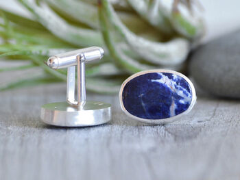 Natural Sodalite Cufflinks Set In Sterling Silver, 2 of 2