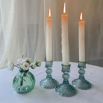 Coloured Pressed Glass Candlesticks Green, 3 of 3