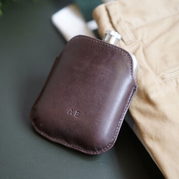 Steel Hip Flask With Personalised Leather Sleeve, 2 of 12