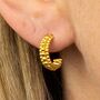 Yellow Gold Plated Beaded Half Hoop Earrings, thumbnail 1 of 9