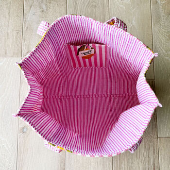 Tote Bag Cotton Pink Lemon Quilted Beach Bag Shopper, 4 of 5