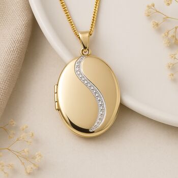 Personalised Solid 9ct Yellow Gold Diamond Oval Locket, 2 of 11