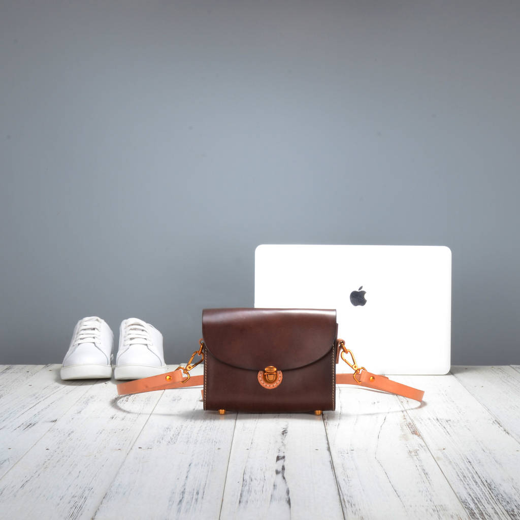 Push Lock Leather Cross Body Bag By Eazo