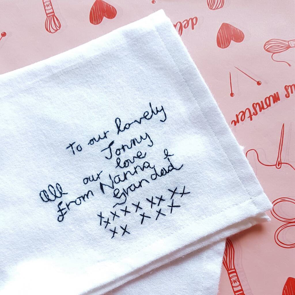 Personalised Hand Embroidered Handwriting Handkerchief, 1 of 11