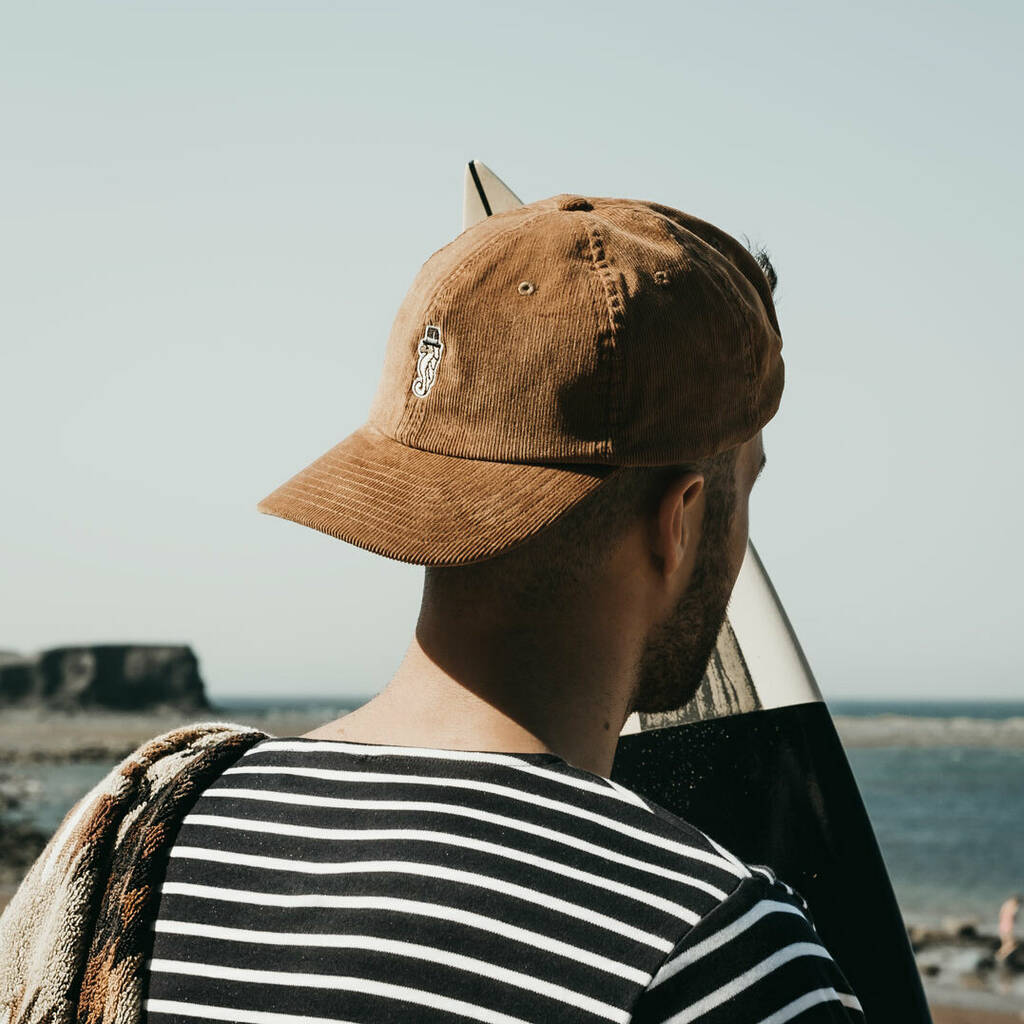 Tan Embroidered 'Seahorse' Corduroy Cap 
