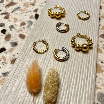Gold Bead Minimalist Hoop Earrings, 2 of 3