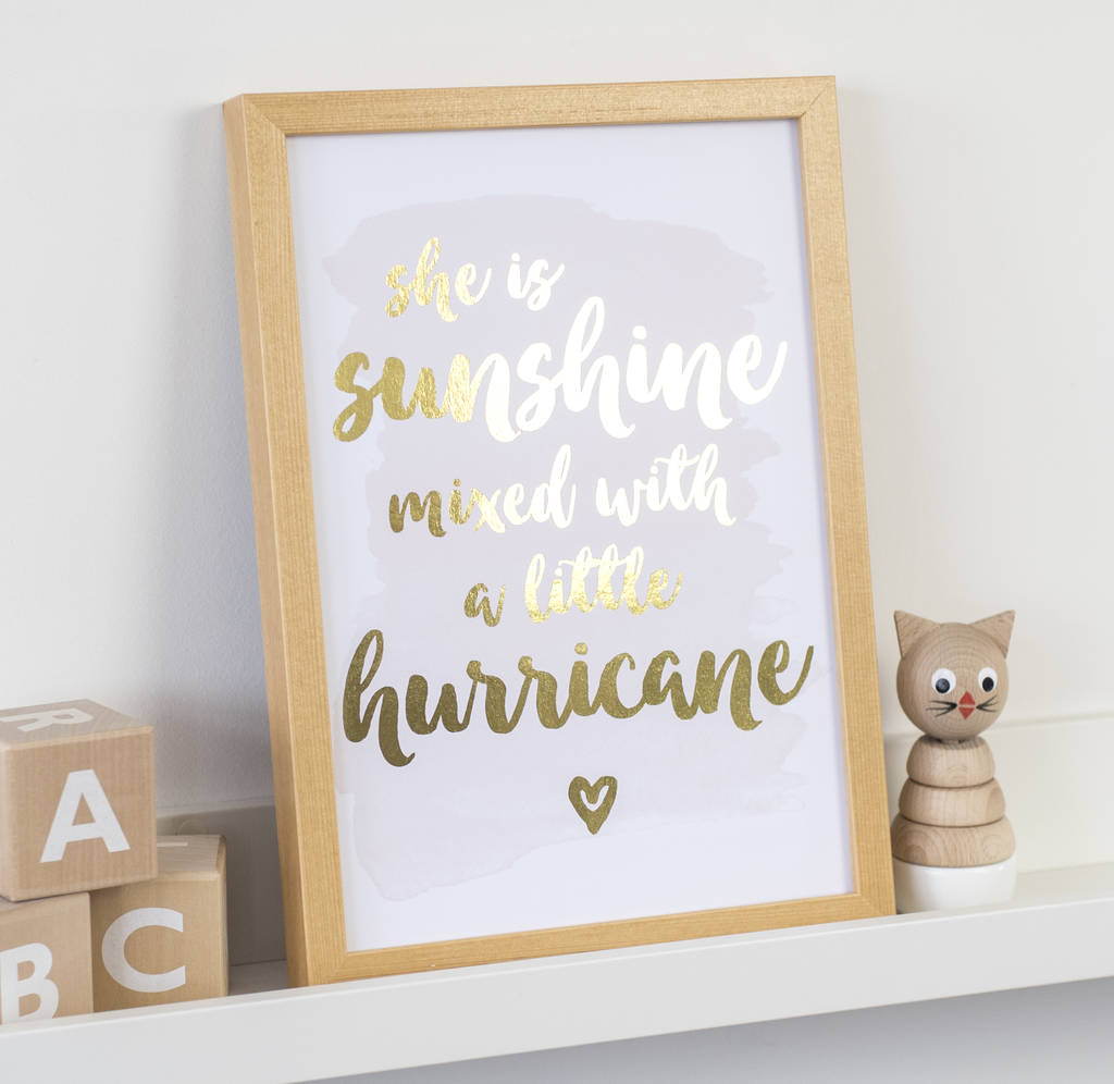 Gold Foil She Is Sunshine Nursery Print By Nina Thomas Studio Gold Foil She Is Sunshine Nursery Print