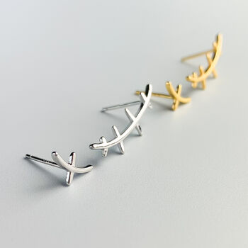 Sterling Silver Asymmetrical Stitch Stud Earrings, 4 of 5