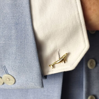 Blue Whale Cufflinks Silver/Gold Vermeil Plated, 6 of 7