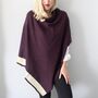Aubergine Knitted Lambswool Poncho, thumbnail 3 of 5