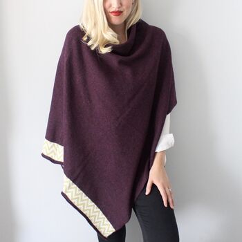 Aubergine Knitted Lambswool Poncho, 3 of 5