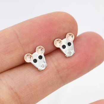 Mouse Head Stud Earrings In Sterling Silver, 8 of 12