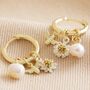 Daisy Pearl And Bee Charm Hoop Earrings In Gold Plating, thumbnail 3 of 9
