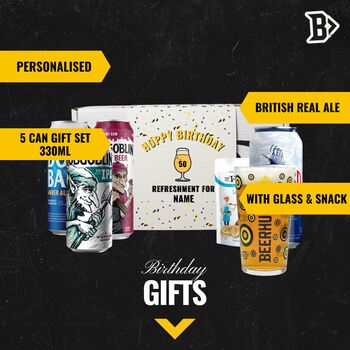 Personalised British Ale Happy Birthday Craft Beer Gift Set With Glass And Snack, 2 of 5