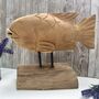 Large 30cm Hand Carved Carp Fish On Stand – Teak Root Ornament Sculpture, thumbnail 1 of 9