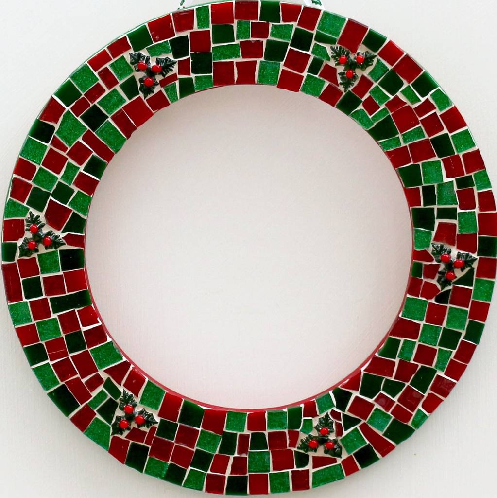 Christmas Wreath Handmade Mosaic Decoration By Rana Cullimore