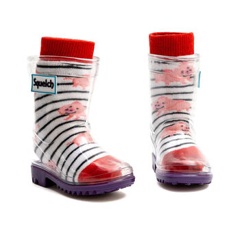 Squelch Transparent Wellies And Three Sock Set Sunshine, 6 of 7