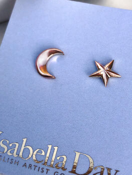 Solid Gold Handmade Moon And Star Studs, 5 of 8