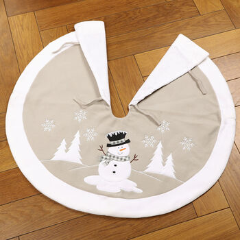 White Christmas Snowman Fabric Tree Skirt, 3 of 9