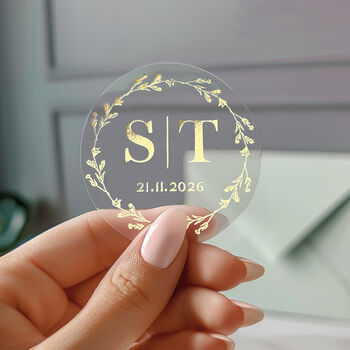 Custom Foil Stickers For Wedding Invitation Envelopes And Favours Floral Wreath Monogram, 8 of 12