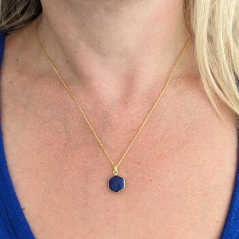 The Hexagon Lapis Lazuli Gold Plated Gemstone Necklace, 2 of 4