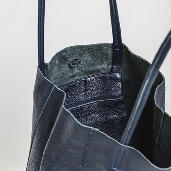 Navy Soft Leather Tote Shopper, 6 of 11