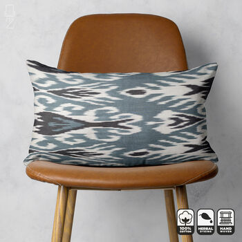 Grey Blue Traditional Ikat Cotton Cushion Cover, 5 of 7