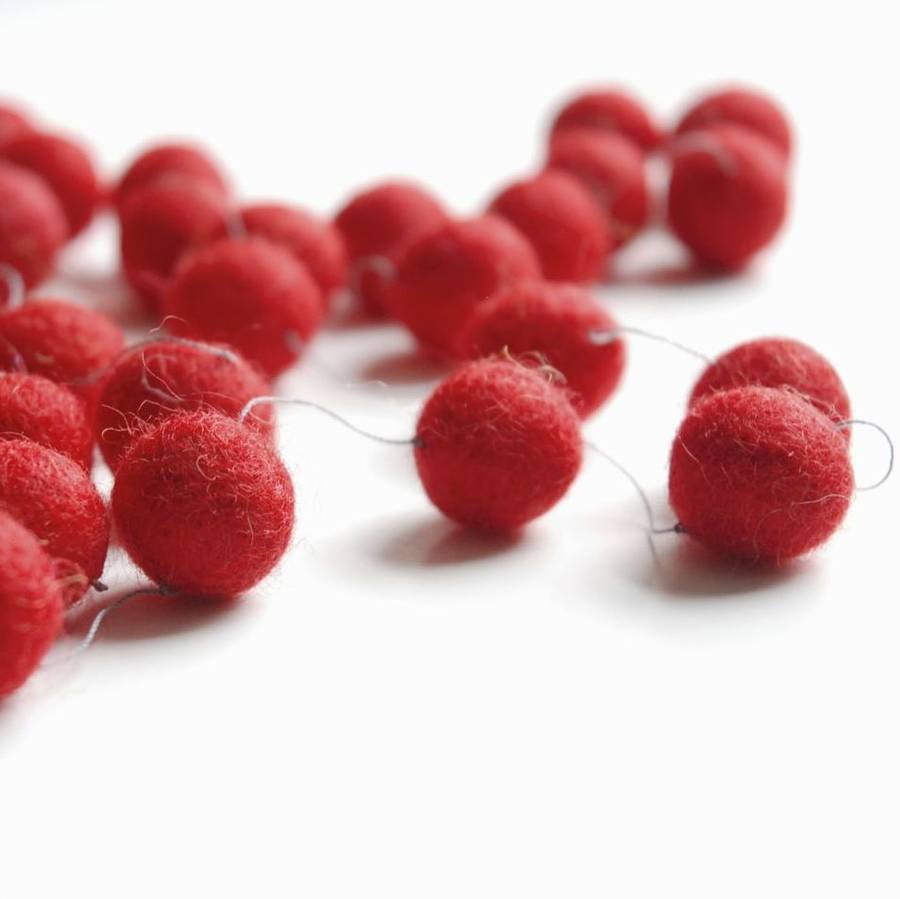 Red Christmas Garland Felt Ball Three Ft By littlenestbox