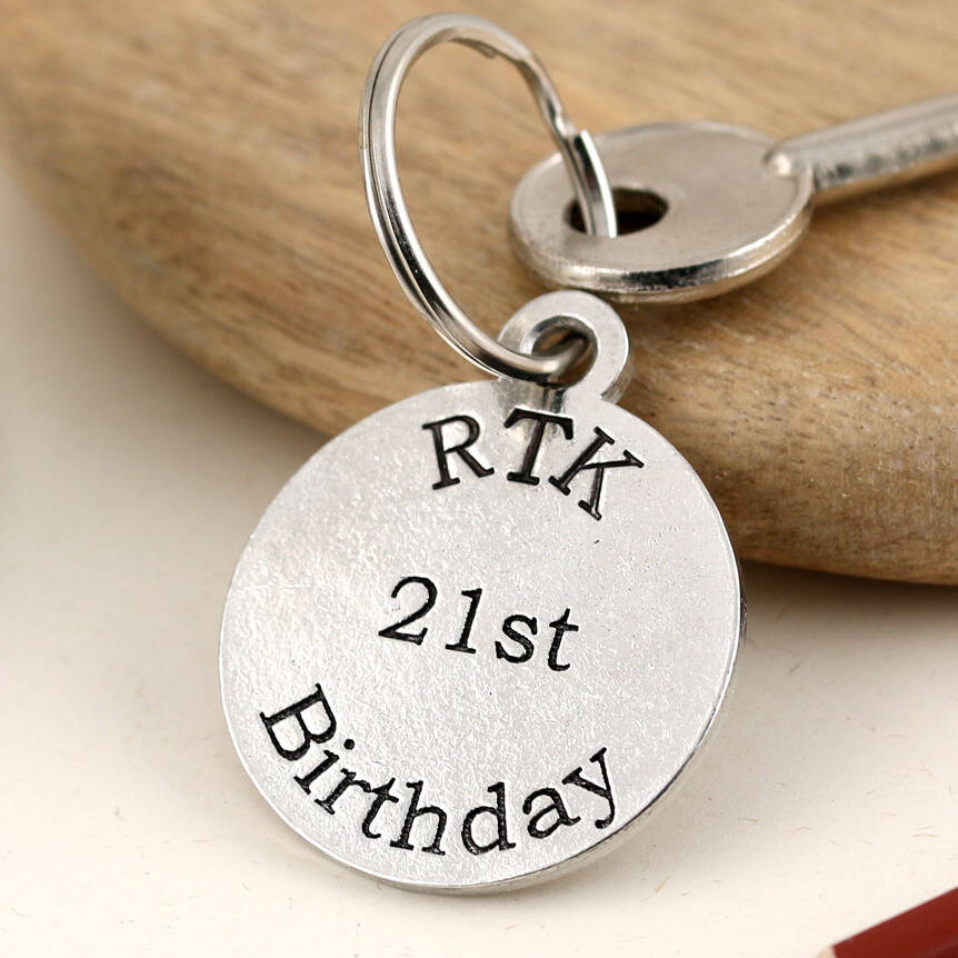 Image of Personalised Birthday Gift Round Pewter Keyring